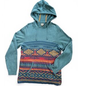 Dravus Knit Hoodie Mens Large Teal Southwestern Geometric Good Pullover Sweater